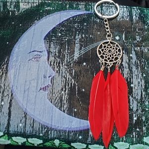 Red Dream Catcher Feather Keychain